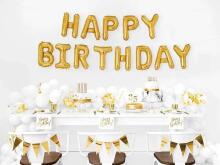 Ikonka Art.KX4574 Foil balloon birthday decoration Happy Birthday gold 340cm x 35cm