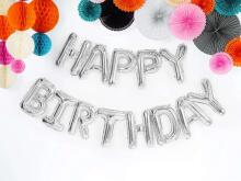 Ikonka Art.KX4574_1 Foil balloon birthday decoration Happy Birthday silver 340cm x 35cm