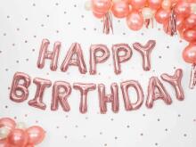Ikonka Art.KX4574_2 Foil balloon birthday decoration Happy Birthday pink gold 340cm x 35cm