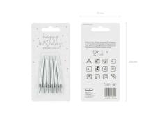 Ikonka Art.KX4567_1 Birthday cake candles plain silver 6cm 6 pieces