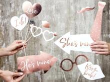 Ikonka Art.KX4563_1 Gadgets photo props for wedding white pink heart 12 items