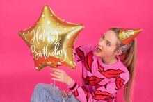 Ikonka Art.KX4551 Happy Birthday star foil balloon 40cm gold