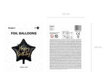 Ikonka Art.KX4551_1 Happy Birthday star foil balloon 40cm black