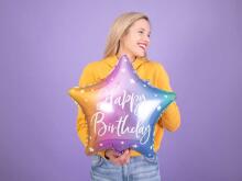 Ikonka Art.KX4551_2 Happy Birthday star foil balloon 40cm colourful
