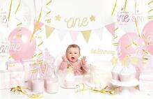 Ikonka Art.KX4549 Birthday party decorations for 1st birthday set pink and gold