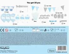 Ikonka Art.KX4549_1 Birthday party decorations for 1st birthday set blue and silver