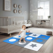 Ikonka Art.KX4506 Putu puzles paklājs bērniem 180x180cm 9 gabali pelēki zils