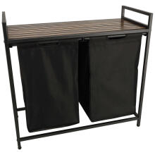Ikonka Art.KX4348 Two-compartment laundry basket with wooden table top shelf rustic LOFT black