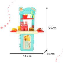Ikonka Art.KX4305 Bērnu virtuve čemodānā ātrās ēdināšanas burgeru komplekts saldējums frī kartupeļi 55cm