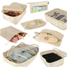 Ikonka Art.KX4110 Suitcase organisers travel set 8 pieces clothes storage accessories waterproof bags make-up bag shoe bag beige
