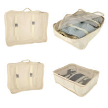 Ikonka Art.KX4110 Suitcase organisers travel set 8 pieces clothes storage accessories waterproof bags make-up bag shoe bag beige