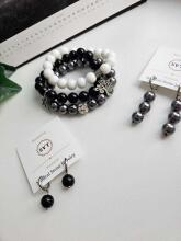 La bebe™ Jewelry Natural Stone Earrings Nerūsējoša tērauda auskari ar 3 kristaliem