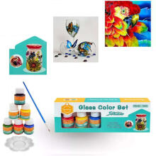 Ikonka Art.KX3876_1 Paints for glass ceramics porcelain set for painting on glass 6 colours x 25ml + brush painting palette
