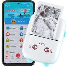 Ikonka Art.KX4217_1 Mini thermal label photo printer + USB cable cat blue