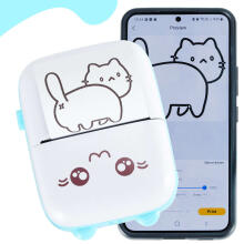 Ikonka Art.KX4217_1 Mini thermal label photo printer + USB cable cat blue