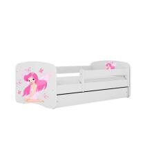 Bed babydreams white fairy with butterflies with drawer with non-flammable mattress 140/70