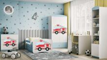 Bed babydreams blue fire brigade with drawer with non-flammable mattress 140/70