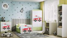 Bed babydreams green fire brigade with drawer with non-flammable mattress 140/70