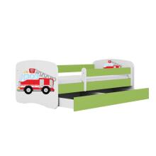Bed babydreams green fire brigade with drawer with non-flammable mattress 160/80
