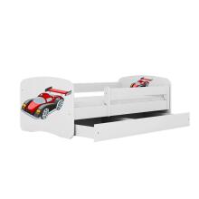 Bed babydreams white racing car with drawer with non-flammable mattress 180/80