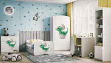 Bed babydreams white baby dino with drawer with non-flammable mattress 140/70