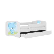 Bed babydreams white blue teddybear with drawer with non-flammable mattress 140/70