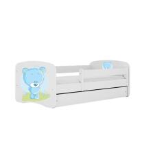 Bed babydreams white blue teddybear with drawer with non-flammable mattress 140/70