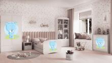 Bed babydreams white blue teddybear with drawer with non-flammable mattress 140/70