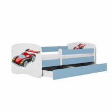 Bed babydreams blue racing car with drawer with non-flammable mattress 180/80