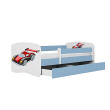 Bed babydreams blue racing car with drawer with non-flammable mattress 140/70