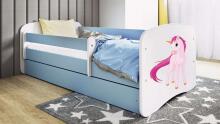 Bed babydreams blue unicorn with drawer with non-flammable mattress 160/80