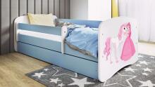 Bed babydreams blue princess horse with drawer with non-flammable mattress 140/70
