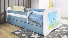 Bed babydreams blue blue teddybear with drawer with non-flammable mattress 180/80