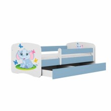 Bed babydreams blue baby elephant with drawer with non-flammable mattress 140/70