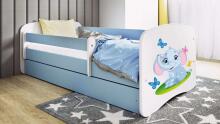 Bed babydreams blue baby elephant with drawer with non-flammable mattress 160/80
