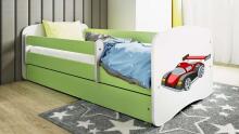 Bed babydreams green racing car with drawer with non-flammable mattress 180/80