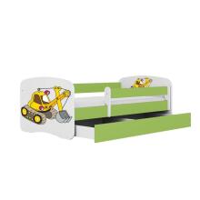 Bed babydreams green digger with drawer with non-flammable mattress 160/80