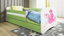 Babydreams green princess bed on a horse with a drawer, coconut mattress 140/70