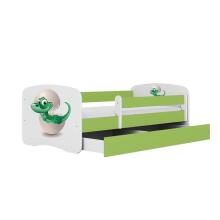 Bed babydreams green baby dino with drawer with non-flammable mattress 140/70