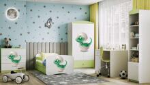 Bed babydreams green baby dino with drawer with non-flammable mattress 180/80