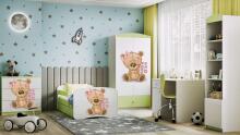 Bed babydreams green teddybear flowers with drawer with non-flammable mattress 140/70