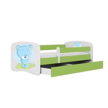 Bed babydreams green blue teddybear with drawer with non-flammable mattress 140/70