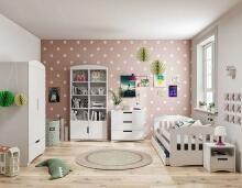 Bed classic 1 white with drawer with non-flammable mattress 160/80
