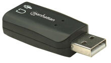Manhetenas USB-A audio adapteris, 3,5 mm USB-A pieslēgvietas mikrofonam un audio izejai, 480 Mb/s (USB 2.0), 3D atbalsts un 5.1 virtuālā telpiskā skaņa, ātrdarbīgs USB, melns,  blisteris kart