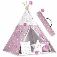 Bērnu tīķa telts ar gaišu Nukido - rozā ar zvaigznītēm