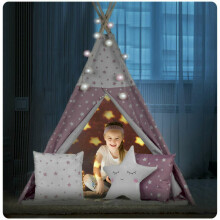 Bērnu tīķa telts ar gaišu Nukido - rozā ar zvaigznītēm