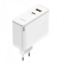 Baseus GaN5 Pro, USB-C + USB, 100 W + kabelis (balts)