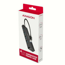 HUE-C1A 4-портовый USB-концентратор для путешествий, 5 Гбит/с, разъем питания USB-C, кабель типа A длиной 19 см, дополнительный блок питания USB-C