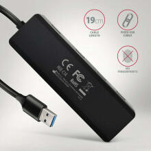 HUE-C1A 4-портовый USB-концентратор для путешествий, 5 Гбит/с, разъем питания USB-C, кабель типа A длиной 19 см, дополнительный блок питания USB-C