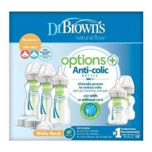 WB09600 Wide-Neck Options+ Newborn Feeding Set (2x150 ml & 3x270 ml bottles, 2x L2 nipples, 2 storage caps, 3 cleaning brushes)